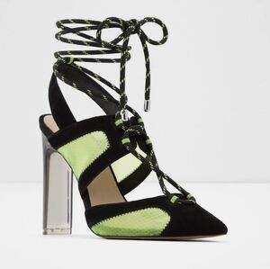 Aldo Stepka Statement Stiletto Heels Size 6.5 Electric Lime Green Lace Up Calf